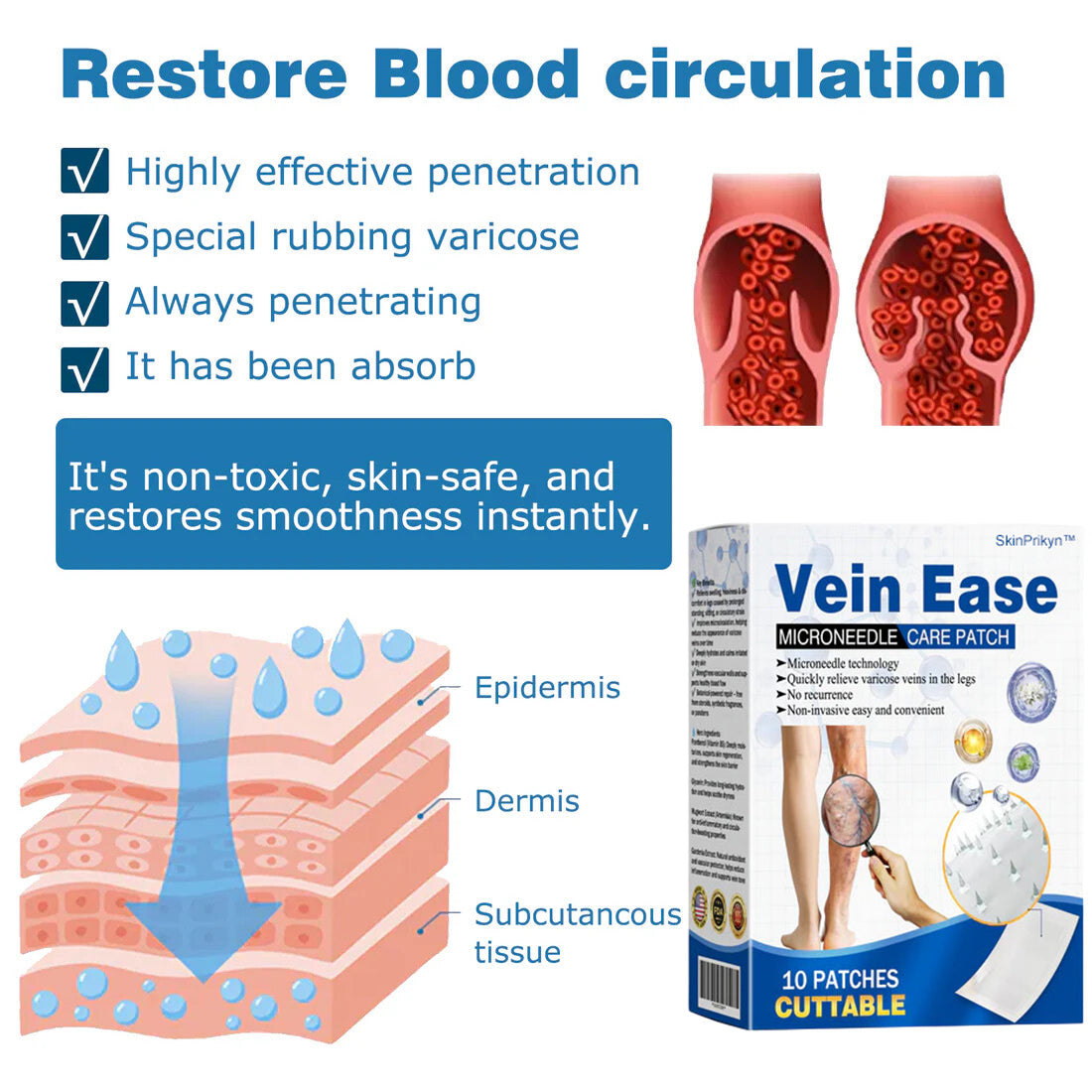š„Time-Limited Offer -SkinPrikyn⢠Vein Ease Microneedle Care Patch - Cuttable (For Spider Veins, Varicose Veins, Swelling & Leg Fatigue)