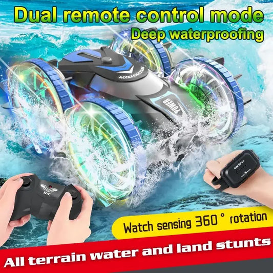 Rc Cars Double Sided Dual 4WD Remote Control Stunt Car Light Wheel Watch Gravity Sensing Amphibious Car Toy Gifts for Children
